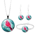 Parure de bijoux cardinal rouge comprenant collier bracelet et boucles d'oreilles en verre - Art Cardinal sur Branche d'Hiver (XSWX5053-8)