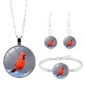 Parure bijoux oiseau cardinal argenté avec collier, boucles d'oreilles et bracelet - Cardinal sur Rocher (XSWX5053-7)