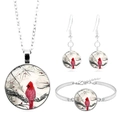 Silbernes Kardinalvogel Schmuckset mit Halskette Armband und Ohrringen auf Weiß - Kardinal im Schnee (XSWX5053-4)