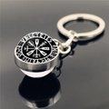 Detailed view of the double-sided glass pendant with Viking runes and Valkyrie logo - Valkyries Text Compass Style (XSWX4422-8)