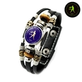 Retro punk Libra leather bracelet with blue zodiac charm and silver beads - Libra