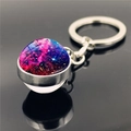 Doppelseitiger Galaxie-Nebel-Kristallglas-Schlüsselanhänger mit silberner Metallkette - Xswx3423-3