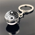 Porte-clés double face en boule de verre Yin Yang Tai Chi avec motif mandala gravé - Mandala Tai Chi(XSWX4433-3)