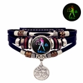 Bracciale multistrato in pelle segno Bilancia luminoso con ciondoli e perline di legno - Bilancia
