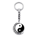 Portachiavi con ciondolo a luna rotante Yin Yang Tai Chi e dettagli in filigrana d'argento - Stile Tai Chi Classico Nero Bianco (XSWX4434-2)