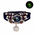 Bracciale Scorpione multistrato in pelle luminosa con perline in legno e ciondoli - Scorpione