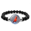 Cardinal bird bead bracelet featuring black round stones and polished silver accents - Natural Style Bird (XSWX5033-7)