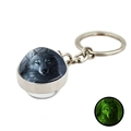 Porte-clés lumineux avec cabochon en verre tête de loup et effet de lueur verte - Style de Loup Hurlant 15 (XSWX4772-15)