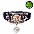 Bracelet Verseau lumineux en cuir multicouche avec perles et breloque en verre - Verseau