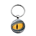 Dettaglio portachiavi gemma di vetro occhio di drago con iride gialla e anello d'argento - Stile Giallo Blu Realistico (XSWX4471-4)