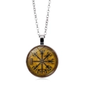 Viking Vegvisir compass necklace with vintage glass pendant and silver chain jewelry - Yellow Vintage Compass Style (XSWX4419-2) / Silver