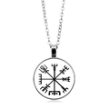 Detail of Viking Vegvisir compass pendant necklace with white base and black totem - Black White Viking Compass Style (XSWX4419-10)