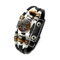 Viking compass leather multilayer bracelet with steampunk gear and wooden beads on white base - Valknut and Gear Steampunk Style (XSWX4425-4)