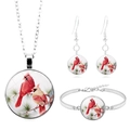 Silbernes Schmuckset mit Kardinalvogel-Anhänger Halskette Ohrringen und Armband - Zwei Vögel auf Kiefer (XSWX5053-2)