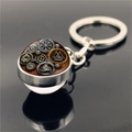 Silberner Wikinger Kompass Schlüsselanhänger mit Steampunk Zahnrädern und Glaskugel - Steampunk Zahnrad Kompass Stil (XSWX4422-4)