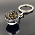 Viking compass keychain with double-sided glass ball and golden mythical beast motif - Twin Mythical Beasts Compass Style (XSWX4422-6)