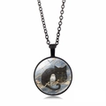 Collar retro con colgante de cristal de gato negro y búho blanco en cadena negra - Negro