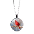 Silver necklace with red cardinal bird pendant on snowy branch under glass dome - Cardinal on Snowy Branch (XSWX5042-1)