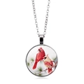 Silver pendant necklace with Northern Cardinal bird illustration in a glass dome - Cardinal with Pine Illustration (XSWX5042-2)