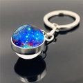 Blauer Galaxie-Nebel Glaskugel-Schlüsselanhänger mit Silberbasis und Spiegelreflexion - Xswx3423-1