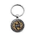 Vintage Viking Wolf Fenrir compass keychain with gold finish and Nordic runes ring - Gold Wolf Head Runes (XSWX4424-6)