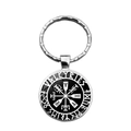 Retro silver metal keyring with a black Vegvisir compass and Valkyries runes pattern - Valkyries Symbol Style (XSWX4424-8)