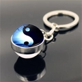 Yin Yang keychain with blue gradient glass ball pendant and silver metal base - Blue Tone Yin Yang(XSWX4433-5)