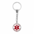 Silver medical alert keychain for type 2 diabetes with red star of life symbol - Diabetes Type 2 Medical Alert (XSWX1440-8)