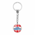 Macro detail of silver keychain with medical alert charm showing I have DIABETES text - I Have Diabetes Blue Text (XSWX1440-7)