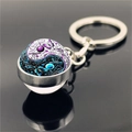 Yin Yang keychain with purple butterfly pattern and double-sided glass ball pendant - Butterfly Scroll Pattern(XSWX4433-7)