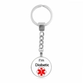 Macro detail of silver medical alert keychain with I'm Diabetic text and red star of life - I'm Diabetic (XSWX1440-6)