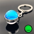 Luminous Earth planet keychain with double-sided glass ball and glowing green effect - Blue Planet