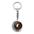 Rotating yin yang moon keychain with sunburst patterns and silver metallic frame - Sun Moon Radiance Tai Chi Style (XSWX4434-12)