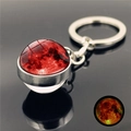 Luminous moon keychain with double-sided glass ball and glowing orange lunar pattern - Red Moon