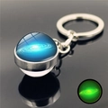 Glow in the dark galaxy glass ball keychain with blue nebula pattern and metal ring - Blue Nebula
