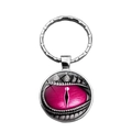 Porte-clés pendentif œil de dragon rose en verre avec anneau en métal argenté - Style Œil Magique Rose (XSWX4471-7)