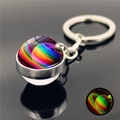 Luminous solar system keychain featuring a colorful planet orb with green glow in the dark - Rainbow Star Ring