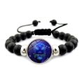 Detail view of Leo constellation beaded bracelet with black matte beads and adjustable cord - Leo (XSWX5063-4)