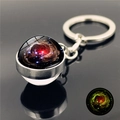 Luminous solar system keychain featuring double-sided nebula glass ball with green glow - Deep Space Nebula