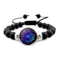 Pisces zodiac bracelet with matte black beads and adjustable rope on white background - Pisces (XSWX5063-2)