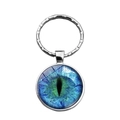 Porte-clés cabochon en verre œil de dragon bleu et vert avec anneau en métal - Pupille Verticale Bleu Vert (XSWX4471-10)