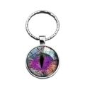 Porte-clés œil de dragon en métal argenté avec pendentif rond en verre œil de chat violet - Style Violet Mystérieux (XSWX4471-12)