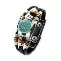 Multilayer leather bracelet featuring a Viking Vegvísir compass and punk metal beads - Blue-Green Compass Glass Patch Style (XSWX4425-9)