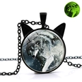 Collier loup lumineux avec pendentif oreilles de chat et effet fluorescent vert - Réalisme du Loup des Neiges (XSWX4766-16)