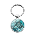 Porte-clés tortue marine argenté avec motif artistique de carapace turquoise - Style Tortue de Mer Motif Tribal (XSWX5111-6)