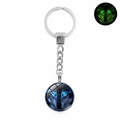 Luminous howling wolf glass pendant keychain in silver metal with glow effect - Realistic Wolf Head (XSWX4773-26)