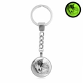 Silver metal keychain with howling wolf pendant featuring green luminous glow effect - Double Wolf Intimacy (XSWX4773-27)