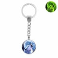 Luminous howling wolf keychain with glowing moon charm on silver alloy chain - Xswx4773-4
