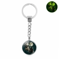 Luminous howling wolf keychain pendant with glass cabochon showing green glow in the dark - Xswx4773-5