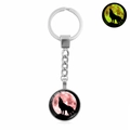 Luminous howling wolf keychain with pink moon glass pendant and glowing effect - Xswx4773-8